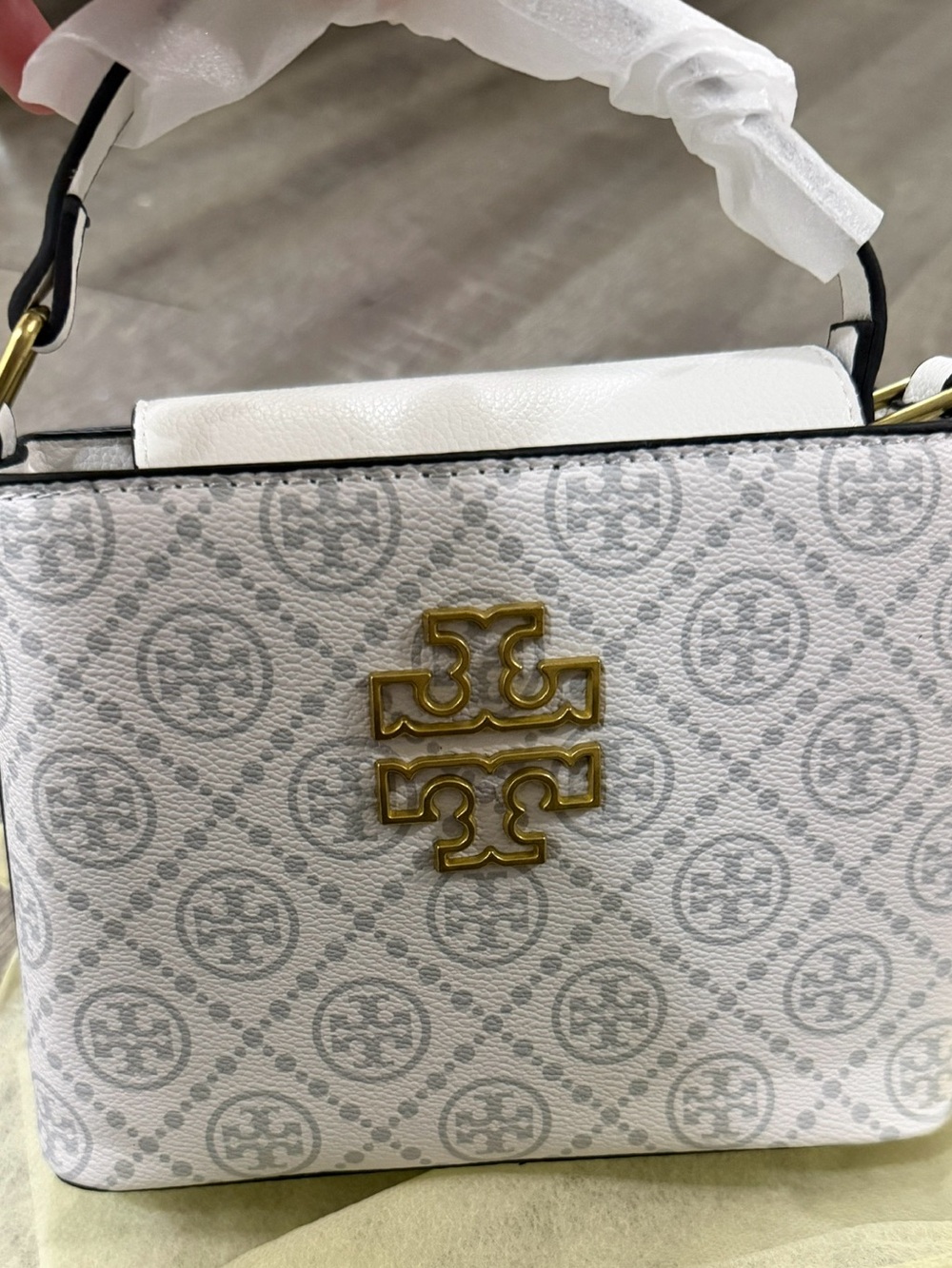 Tory Burch White Mini Top-Handle Crossbody with Gold Logo